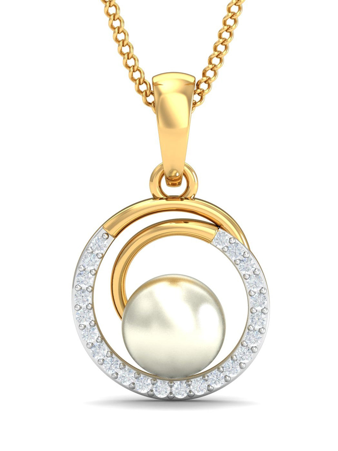KUBERBOX 18KT Gold Diamond-Studded Fiona Royal Pearl Pendant - 0.72 gm