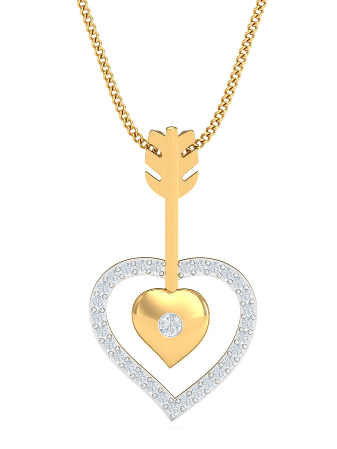 KUBERBOX Arrow-in-Heart 18KT Gold Diamond-Studded Pendant -1.26 gm