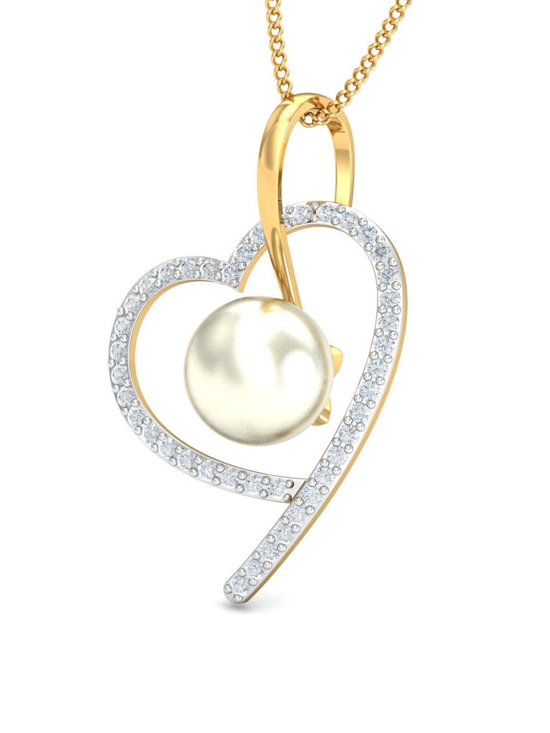 KUBERBOX Onie Pearly Heart 18KT Gold Diamond Studded Pearl Pendant-0.99gm
