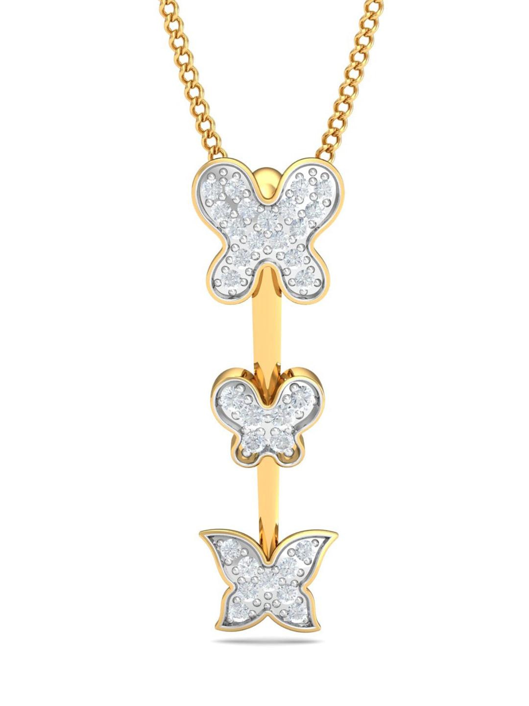 KUBERBOX 18KT Triple Butterfly Pendant Diamond-0.9gm