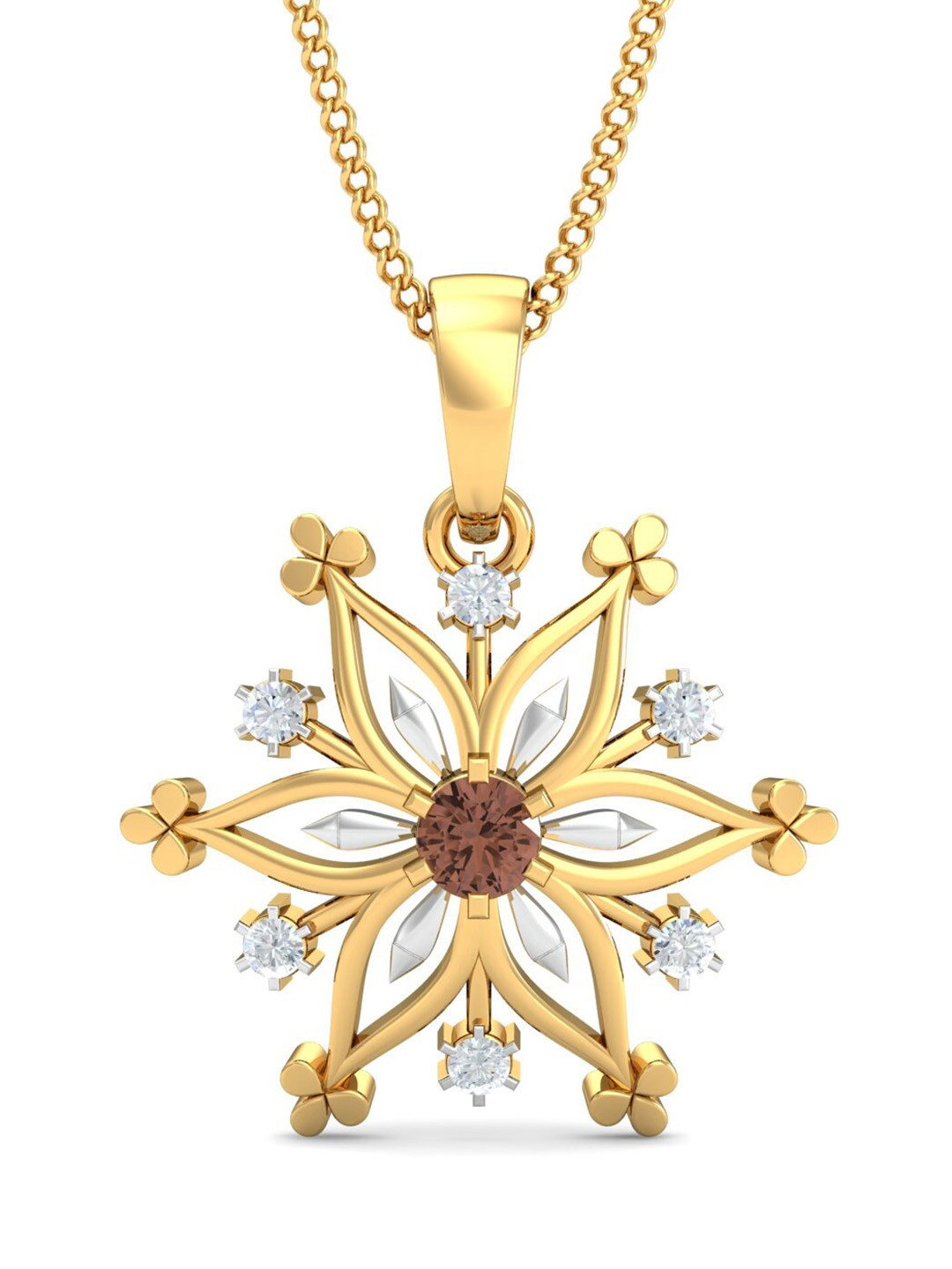 KUBERBOX Snowflake Citrine 18KT Gold Diamond-Studded Pendant-1.23 gm