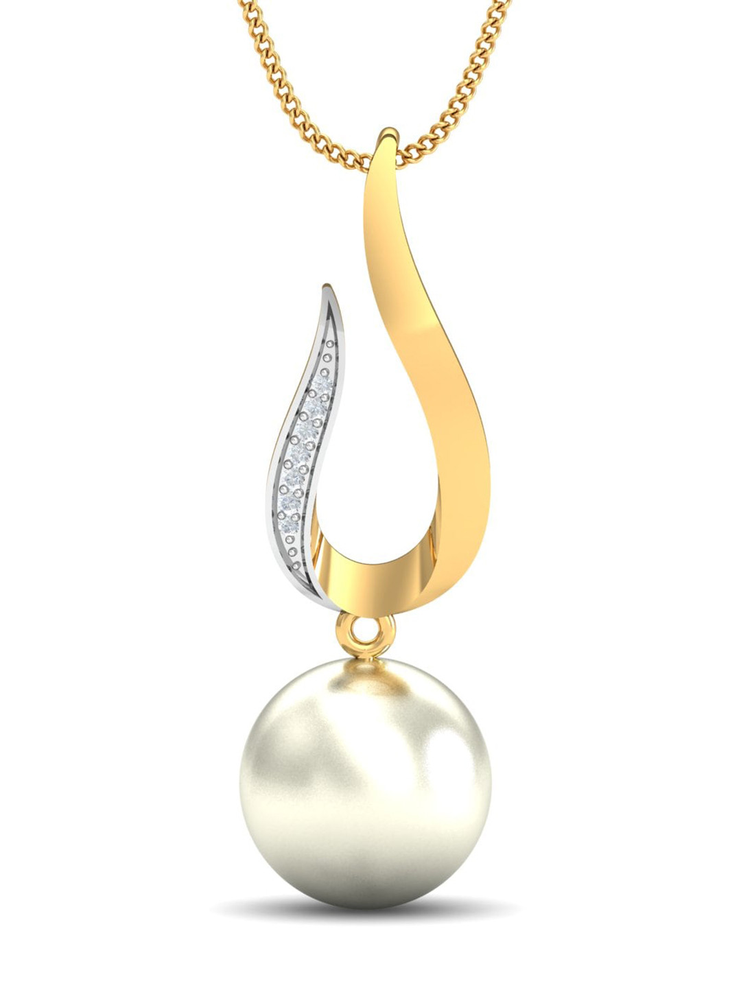 KUBERBOX Fiamma 18KT Diamond Studded And Pearl Pendant - 1.28 g