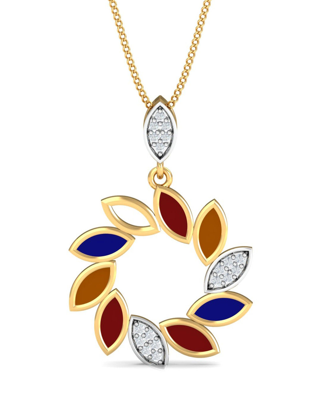 KUBERBOX Rang-Chakra 18KT Gold Diamond Studded Pendant-1.96gm