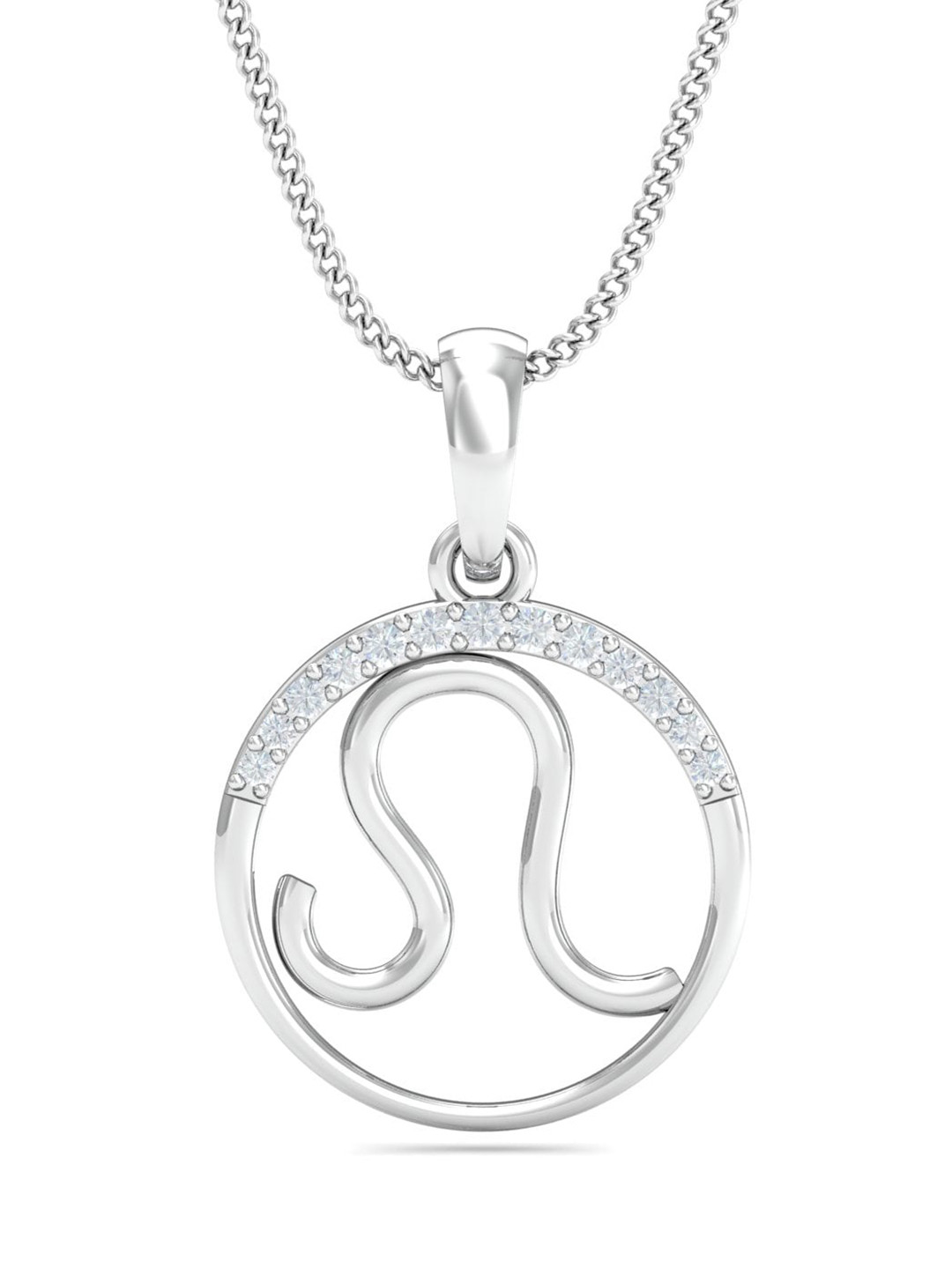 KUBERBOX 18KT White Gold Diamond-Studded Leo Zodiac Pendant-0.81g