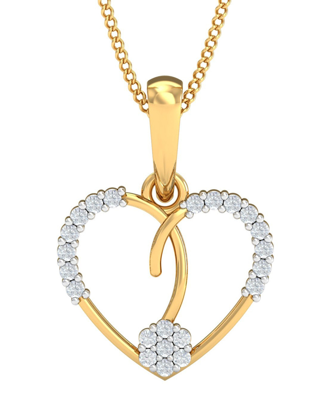 KUBERBOX  Aleeza Heart 18KT Gold Diamond Studded Pendant-0.99gm