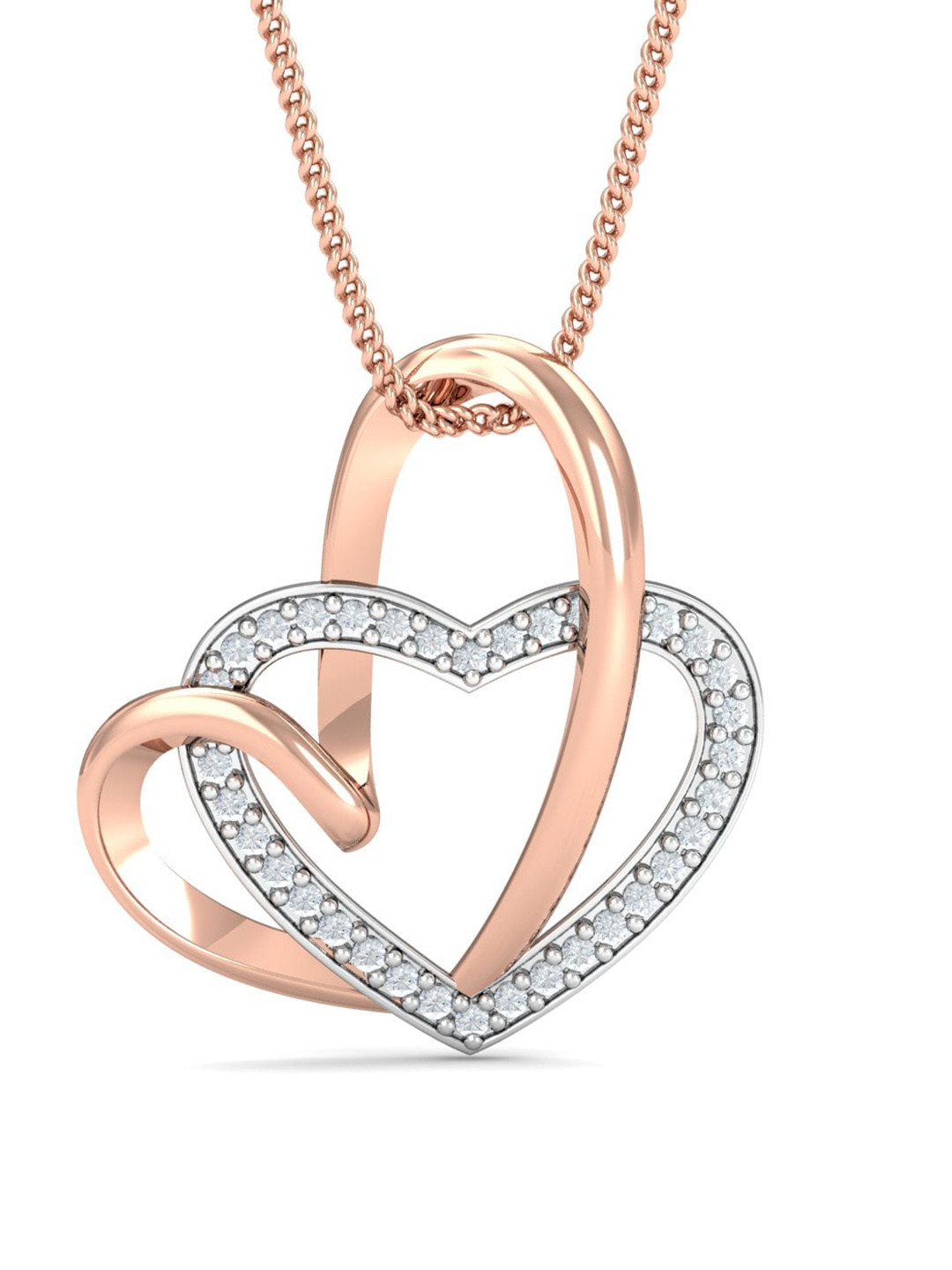 KUBERBOX Interwoven Heart 18KT Rose Gold Diamond-Studded Interwoven Heart Pendant-1.7gm