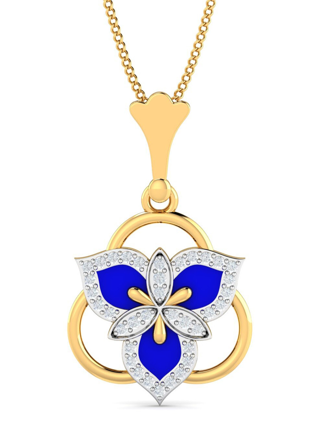 KUBERBOX Treble 18KT Gold Diamond Studded Pendant-1.56gm