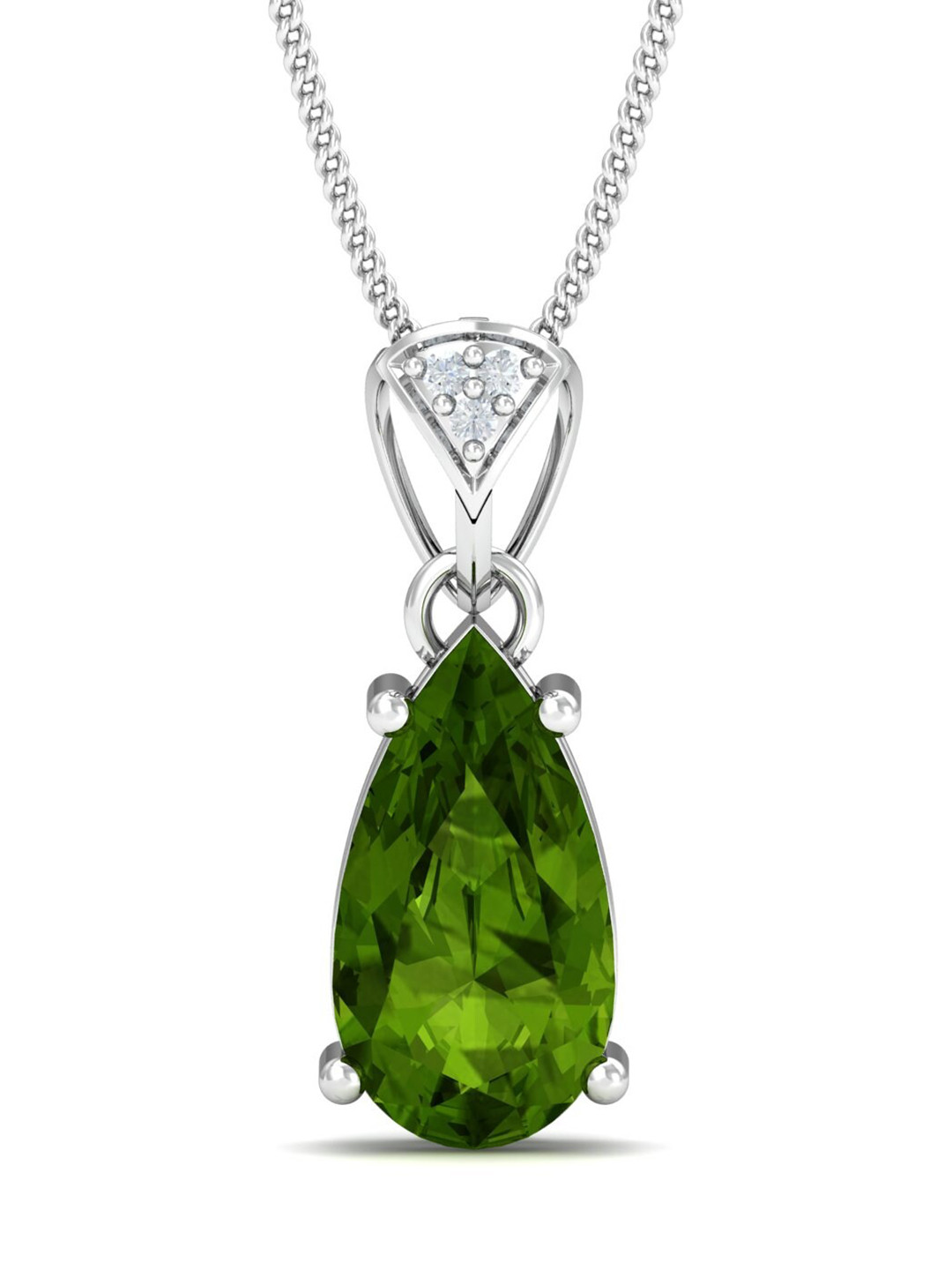KUBERBOX Bohdan 18KT White Gold Diamond Peridot Pendant-1.32gm