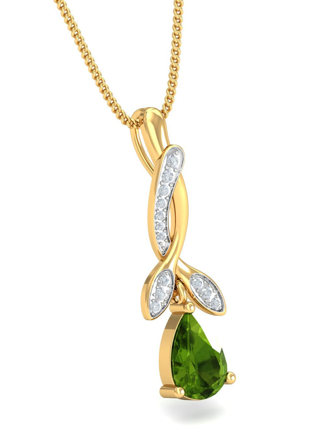 KUBERBOX Delilah Peridot 18KT Gold Diamond Pendant- 1.36 gm