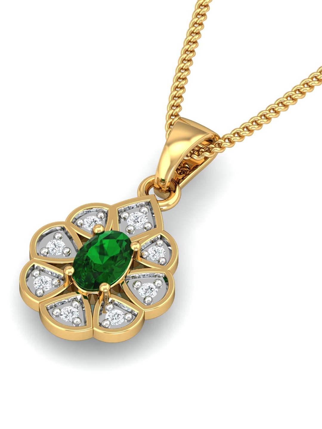 KUBERBOX Branwen Emerald 18KT Gold Diamond-Studded Pendant-0.98gm