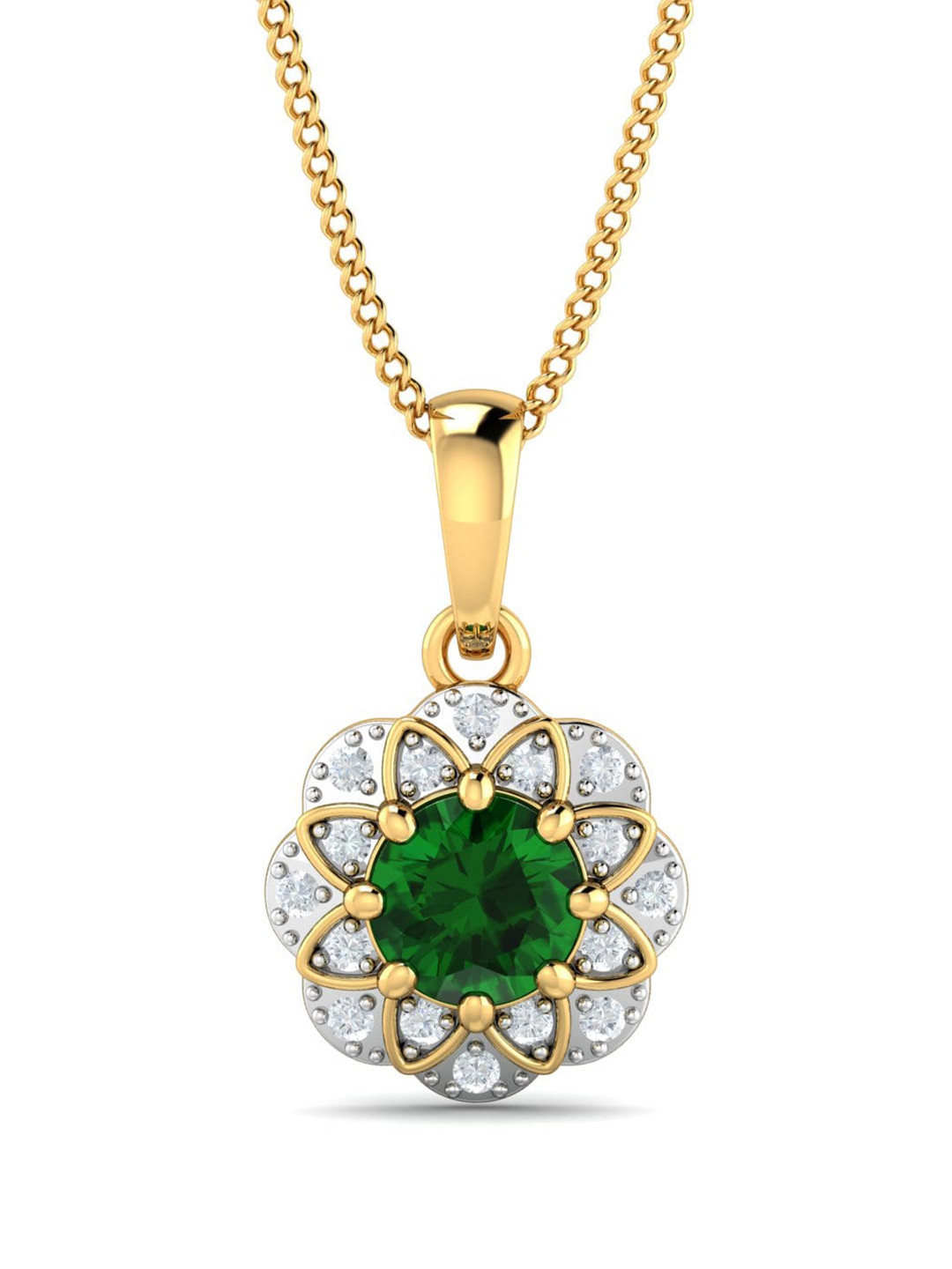 KUBERBOX Sarah 18KT Gold Diamond And Emerald-Studded Pendant - 1.41 gm