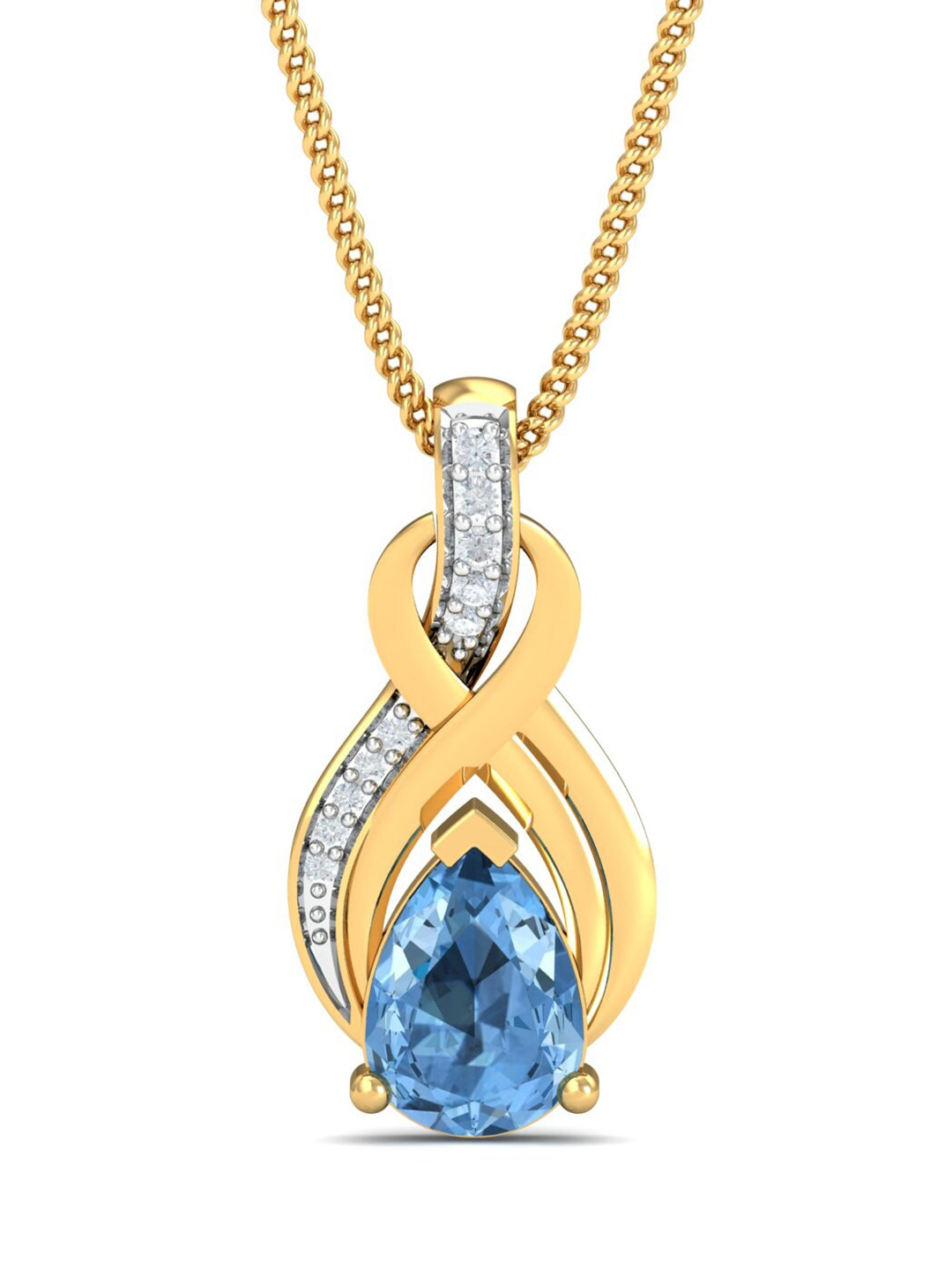 KUBERBOX Faddie Aqua 18KT Gold Diamond-Studded Pendant -1.28 gm