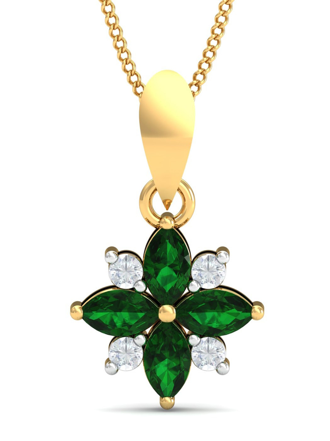 KUBERBOX 18KT Gold Diamond-Studded Flora Emerald Pendant  0.99 gm