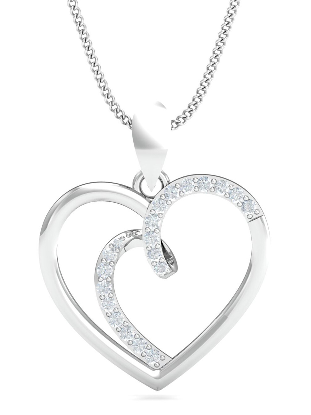 KUBERBOX Lovita 18KT White Gold Diamond Studded Heart Pendant -1.43gm
