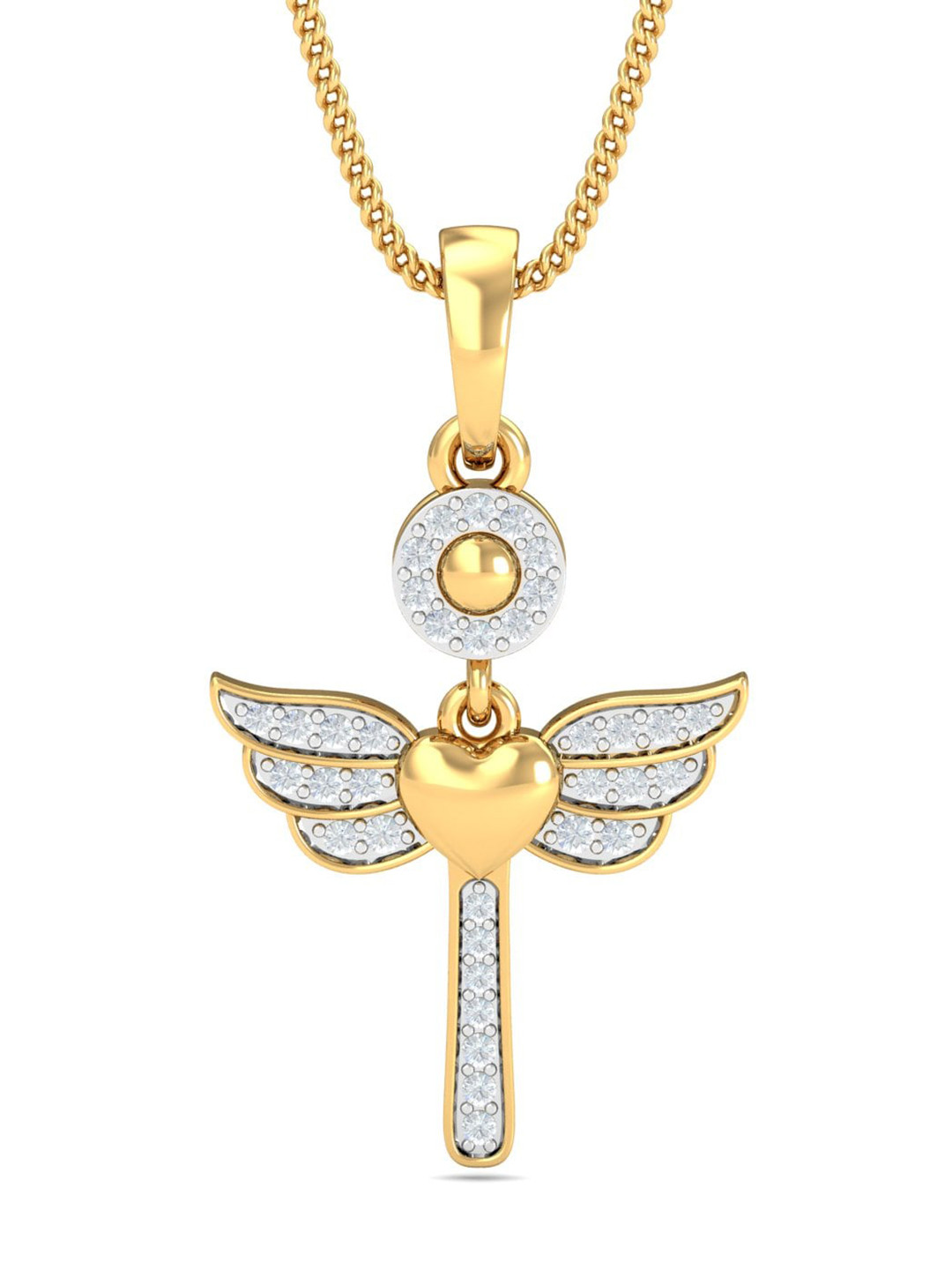 KUBERBOX 18KT Gold Diamond-Studded Love Angel Pendant 1.38 gm