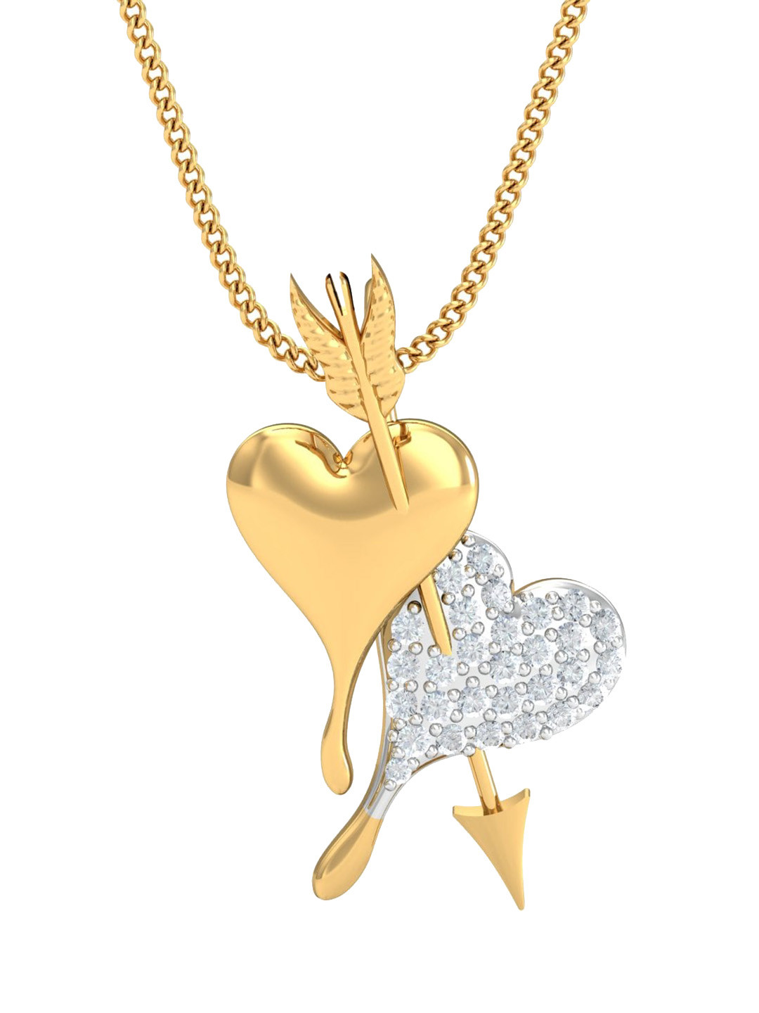 KUBERBOX Hearts & Arrows 18KT Gold Diamond-Studded Pendant-1.58gm