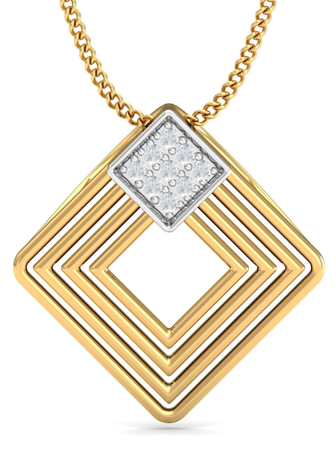 KUBERBOX Modern Designer 18K Yellow Gold Diamond -Studded Pendant -1.22gm