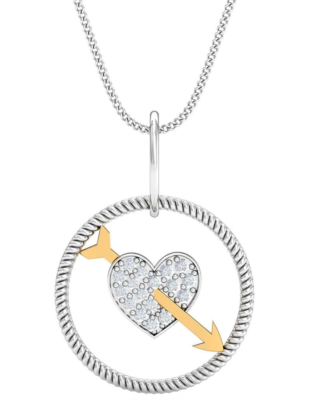 KUBERBOX Shimmery Heart & Bow 18KT White Gold Diamond Studded Pendant-1.71gm