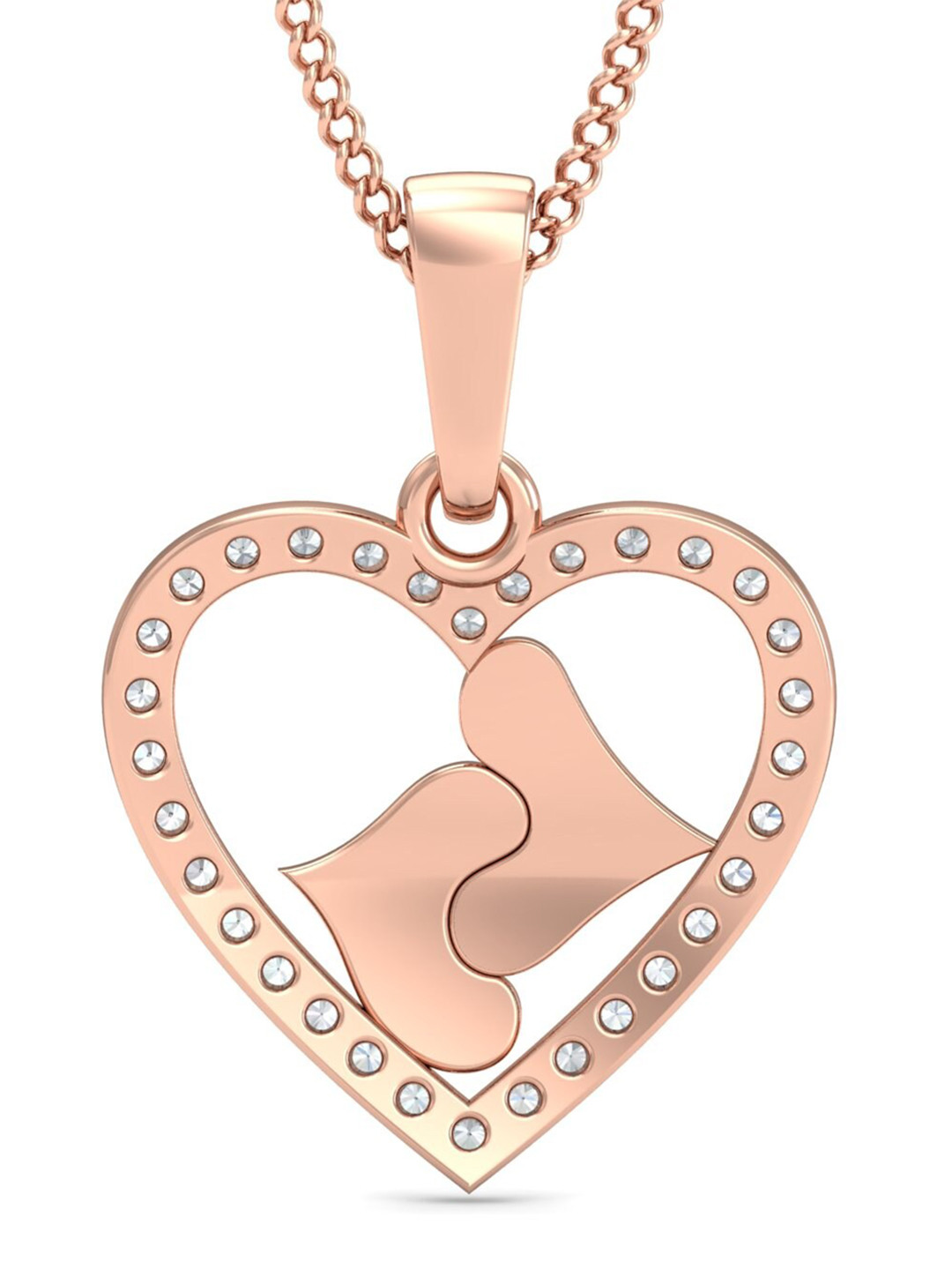 KUBERBOX Kiss of Love 18KT Rose Gold Diamond -Studded Pendant -0.77gm