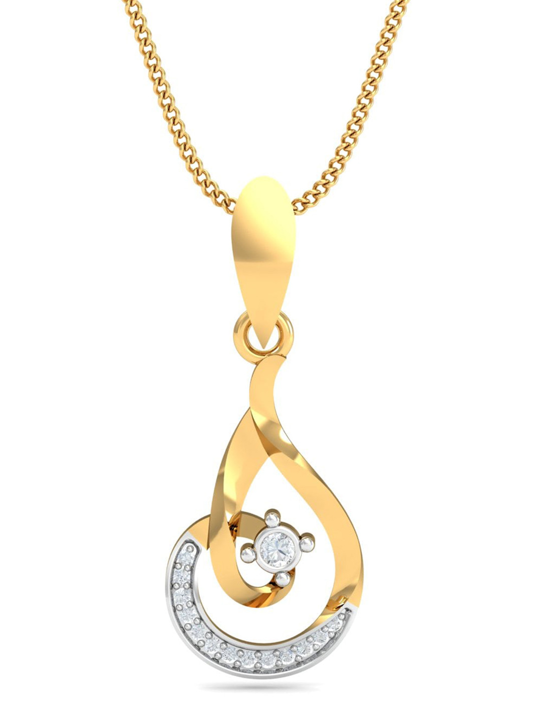 KUBERBOX  Striking Curvy 18KT Gold Diamond-Studded Pendant-0.99gm