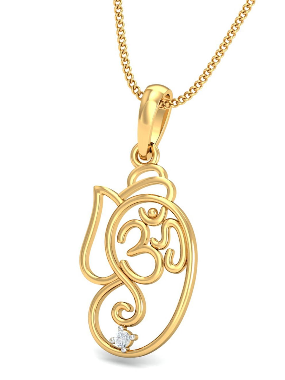 KUBERBOX Lord Ganapathi 18KT Gold Diamond-Studded Pendant- 0.9 gm
