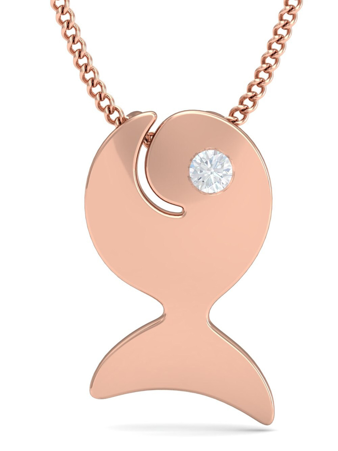 KUBERBOX Sassy Fish 18KT Rose Gold Diamond-Studded Pendant - 1.17 gm
