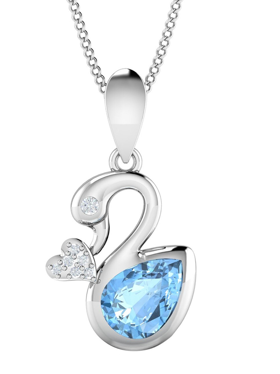 KUBERBOX Swan 18KT White Gold Diamond Aquamarine Studded Pendant-1.89gm