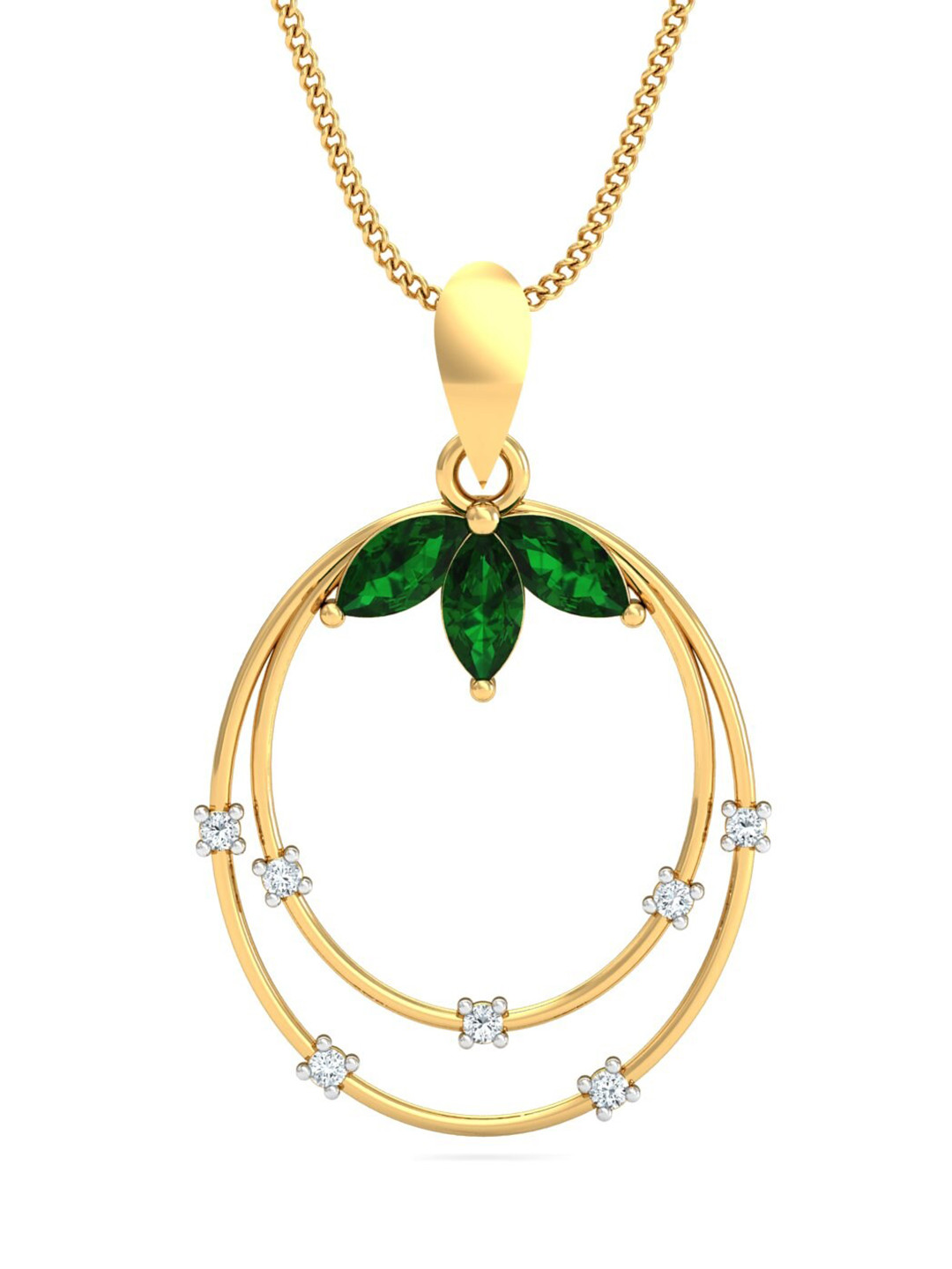 KUBERBOX Emerald Traditional18KT Gold Diamond-Studded Pendant-1.17 gm