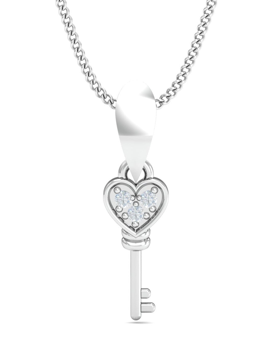 KUBERBOX Key To The Heart 18KT White Gold Diamonds Studded Pendant-0.63gm