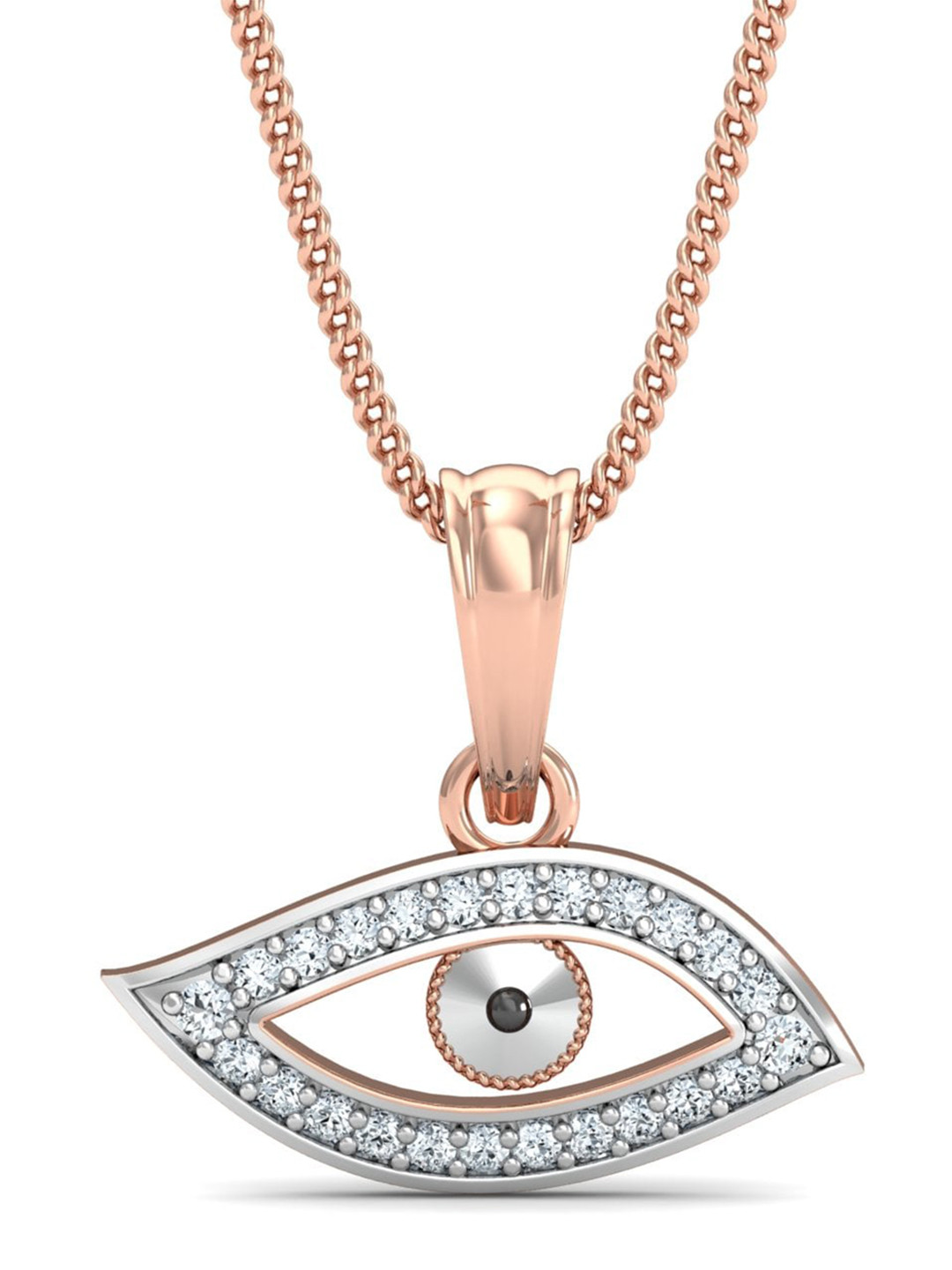 KUBERBOX 18KT Rose Gold Evil Eye Diamond-Studded Pendant -0.64 gm
