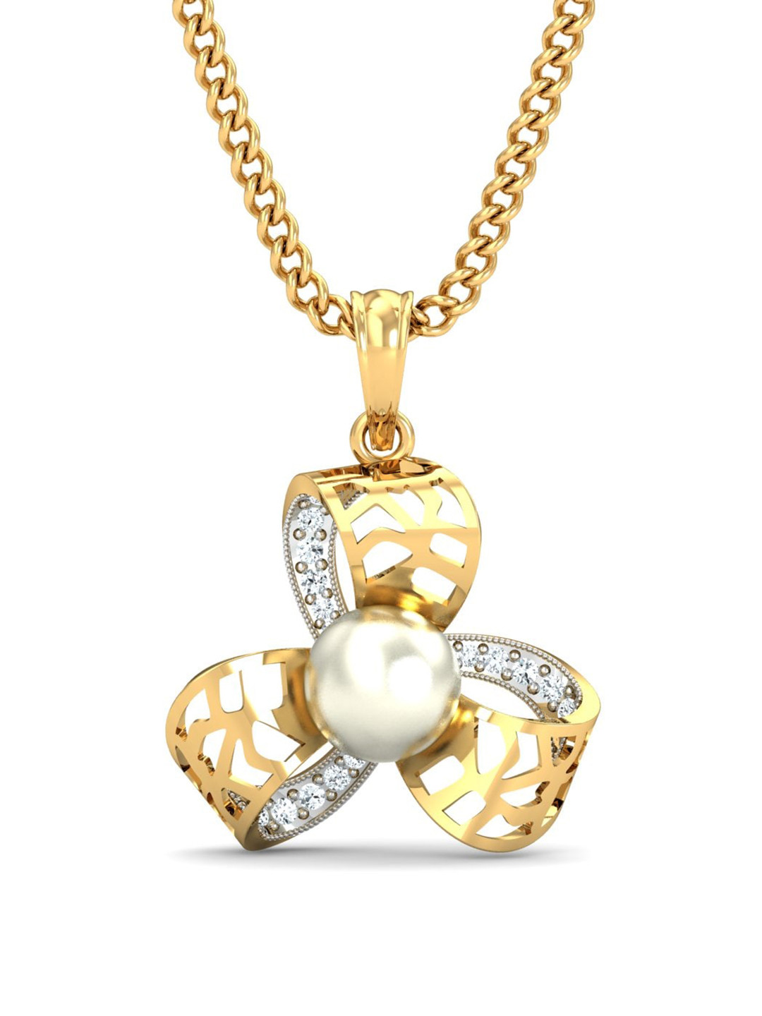 KUBERBOX 18KT Gold Diamond-Studded Valaya Pear Pendant-1.68gm