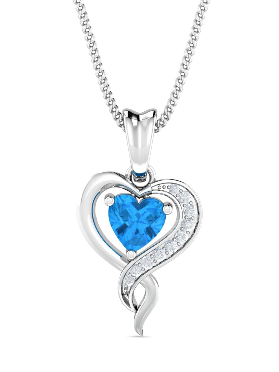 KUBERBOX Heart 18KT White Gold Diamond And Topaz-Studded Pendant -1.38 gm