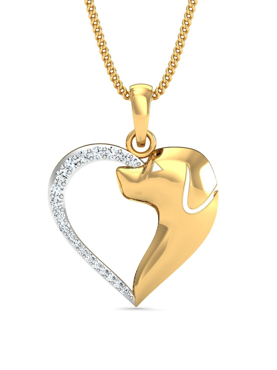 KUBERBOX 18KT Gold Diamond Studded Dog Heart Pendant 0.85 g