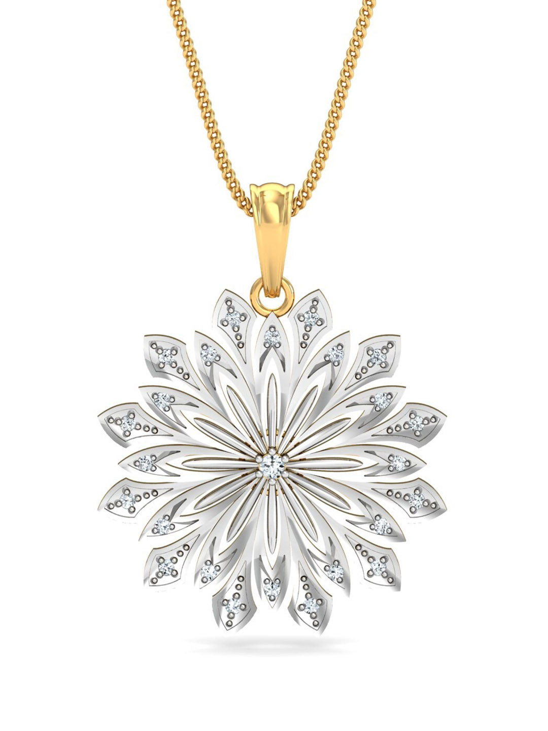 KUBERBOX 18KT Gold Misty Diamond Studded Pendant - 3.15gm