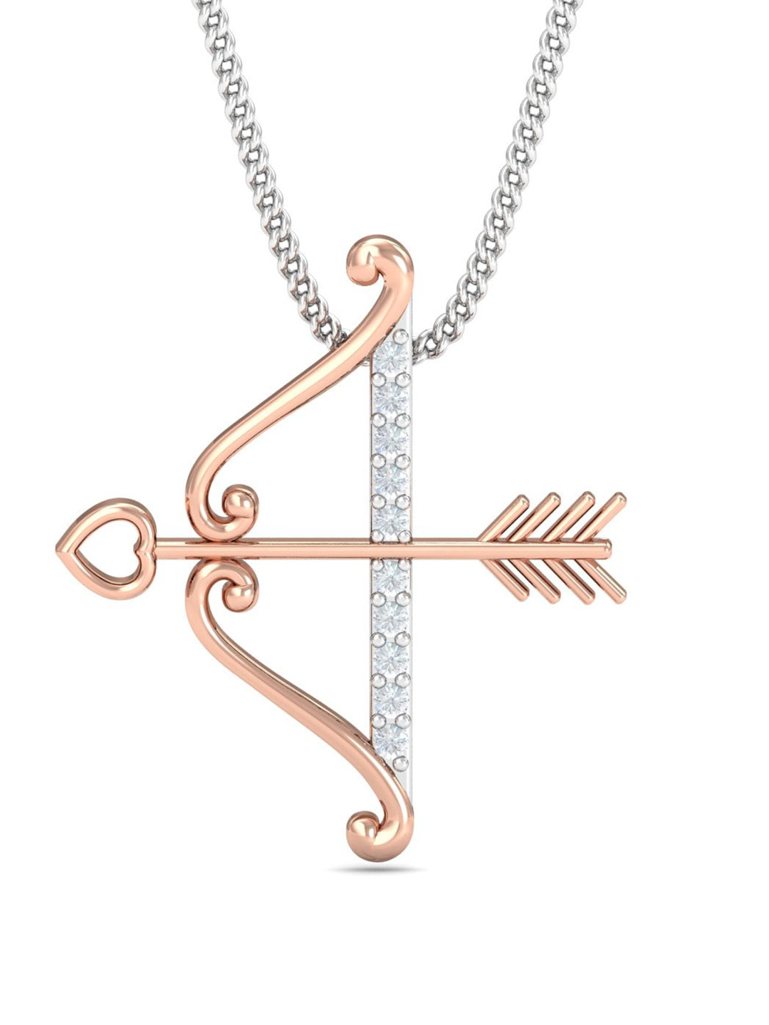KUBERBOX 18K Rose Gold Diamond Heart Bow-Arrow Pendant - 0.77g