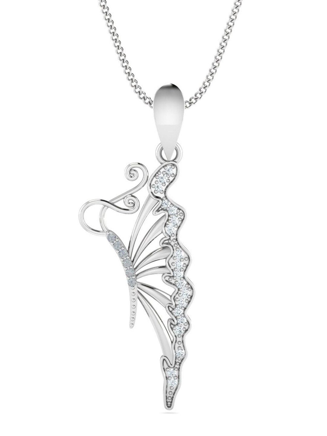 KUBERBOX Bril Butterfly 18KT White Gold Diamond-Studded Sapphire Pendant - 1.22gm