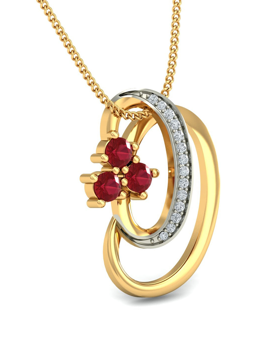 KUBERBOX Etreinte 18KT Gold Diamond-Studded Ruby Pendant- 1.82 gm