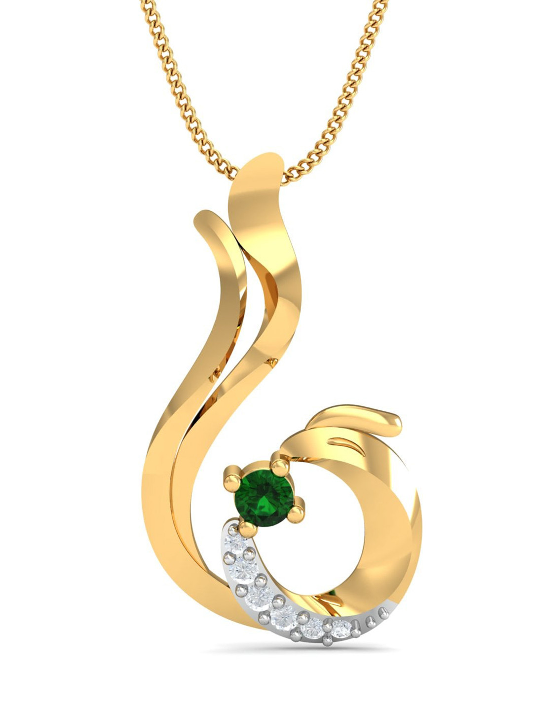 KUBERBOX Feminine Emerald 18KT Feminine Emerald Gold Pendant Diamond-2.48 gm