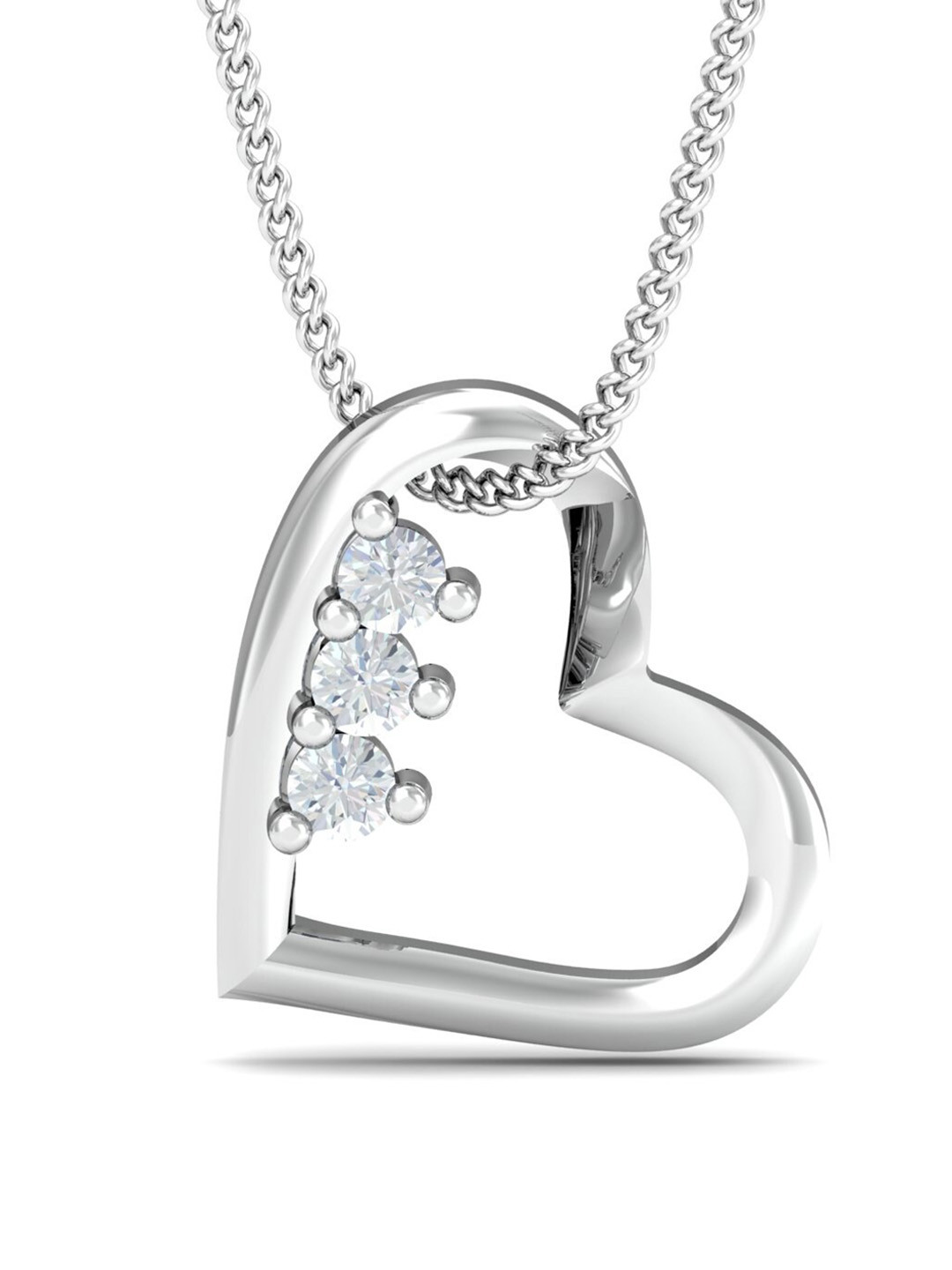 KUBERBOX Fall-in-Love 18KT White Gold Diamond Studded Heart Pendant- 0.61 gm