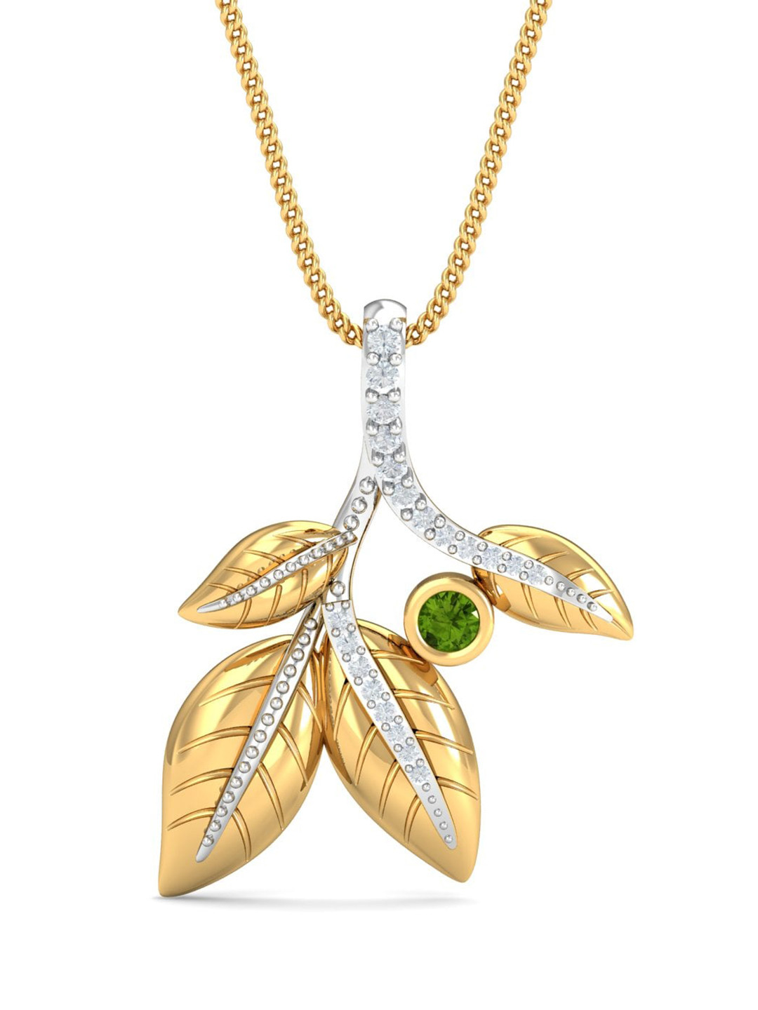 KUBERBOX Bunch 18KT Gold Diamond Peridot Studded Pendant-2.02gm