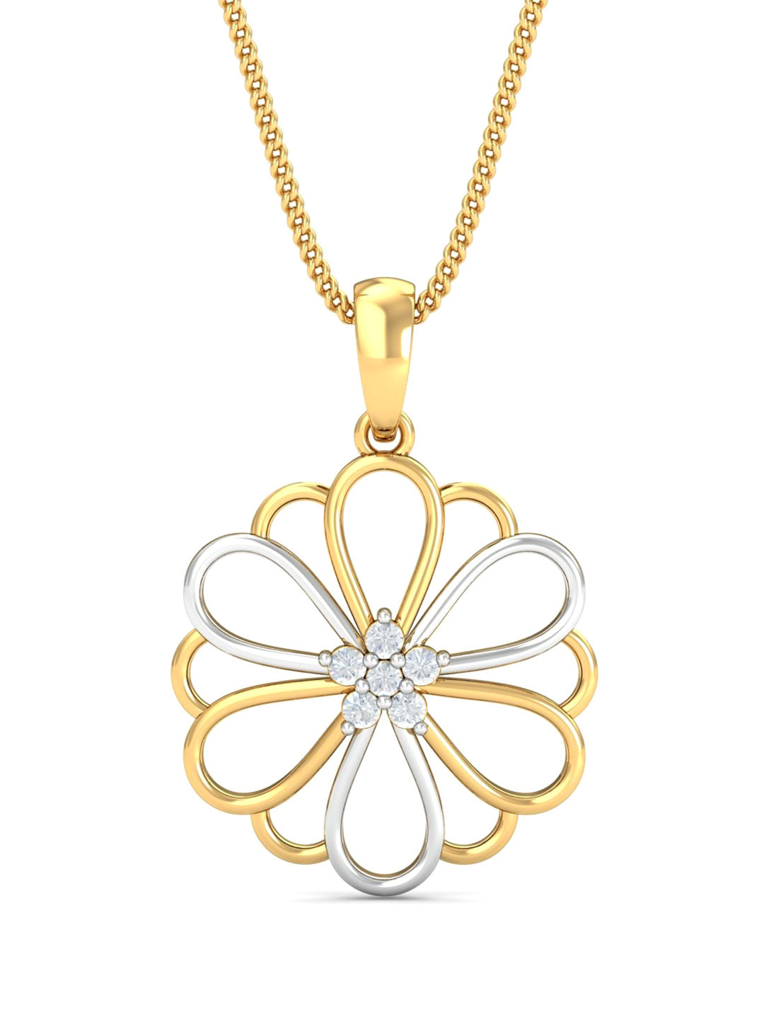 KUBERBOX Dymtrus Floral 18KT Gold Diamond-Studded Pendant-1.32gm