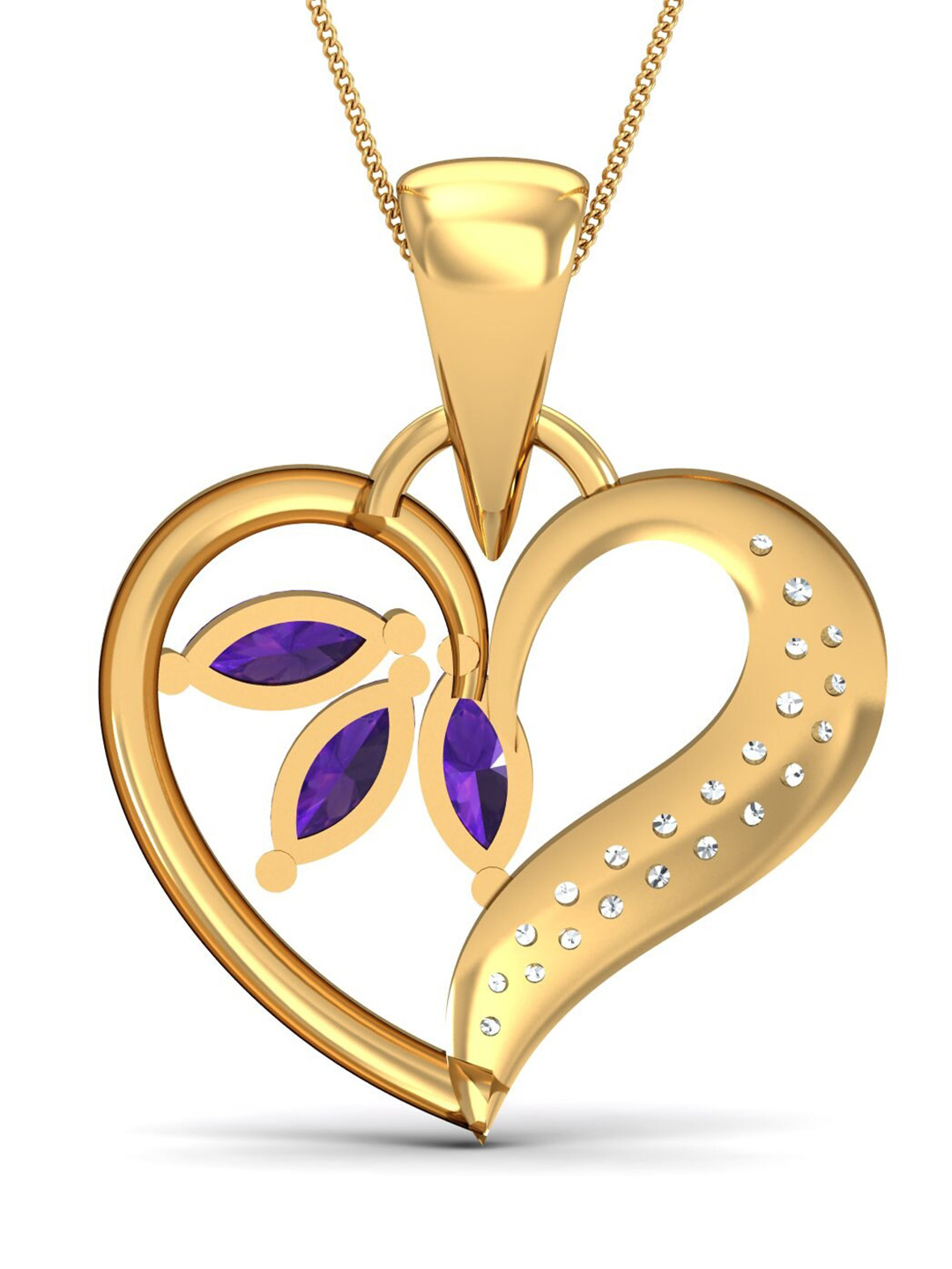 KUBERBOX New Love 18KT Gold Diamond Studded Amethyst Pendant-1.58gm