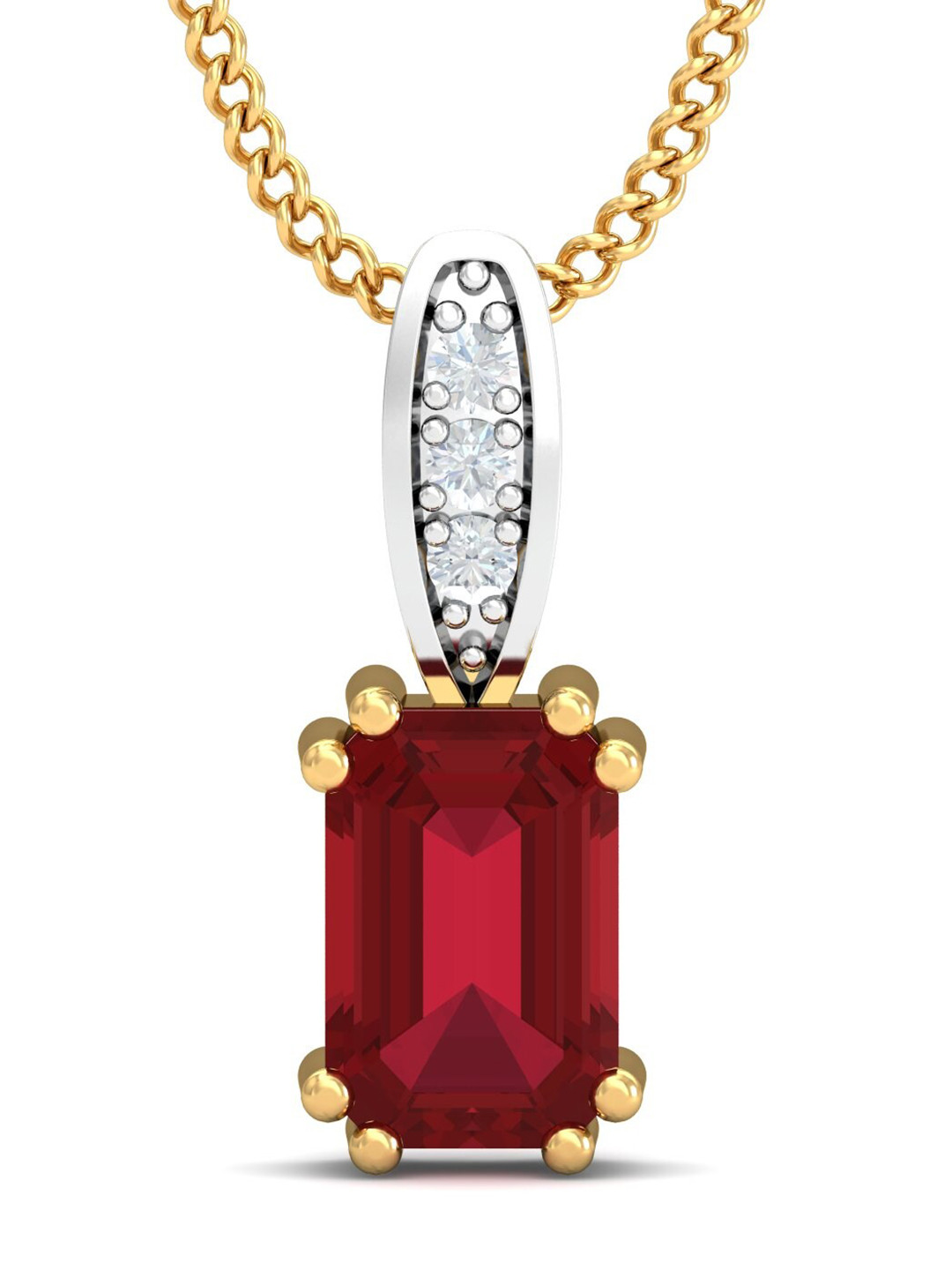 KUBERBOX Meridian 18KT Gold Diamond-Studded Ruby Pendant-0.76gm