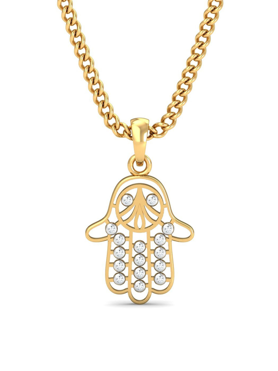 KUBERBOX Hamsa 18K Gold Diamond Studded Pendant- 0.68 gm