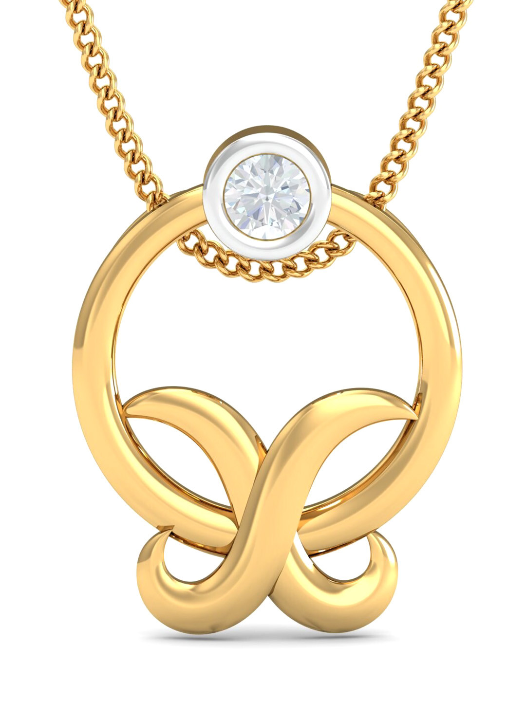 KUBERBOX Tulip Trendy 18KT Gold Diamond Studded Pendant-1.19gm