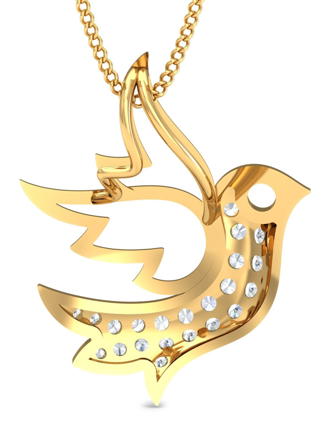 KUBERBOX Hertha 18KT Gold Diamond Studded Bird Pendant-1.31g