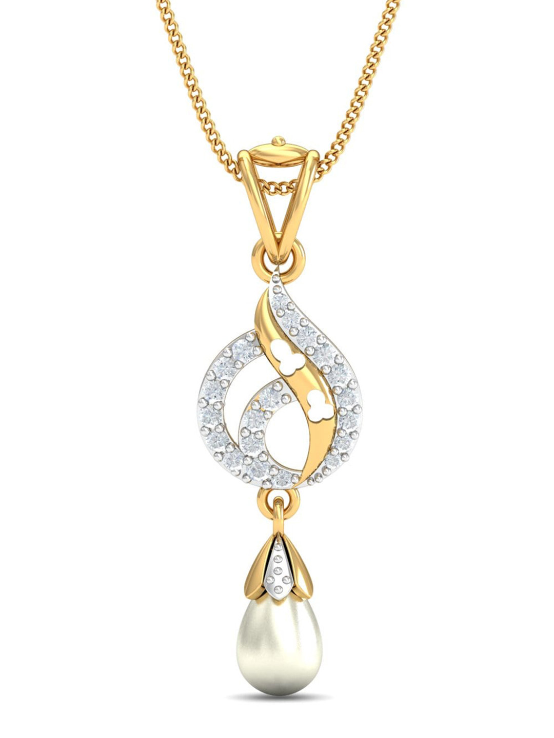 KUBERBOX Belle 18KT Gold Diamond-Studded & Pearl-Beaded Pendant - 1.14 gm