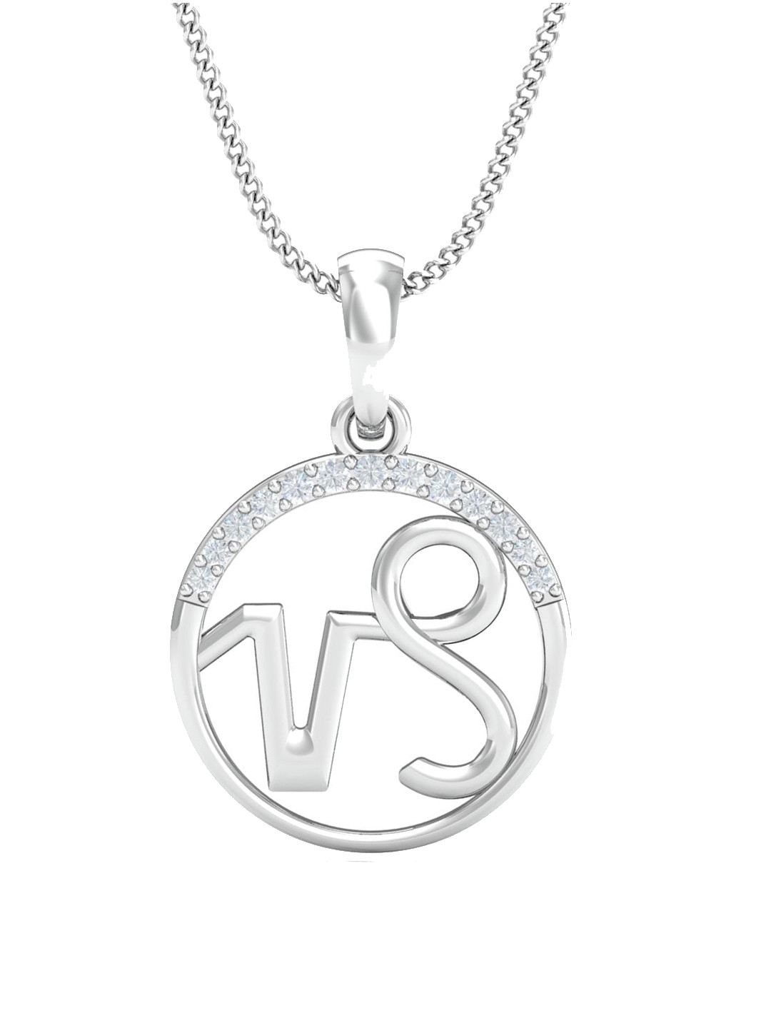 KUBERBOX 18KT White Gold Capricorn Zodiac Diamond -Studded Pendant -0.9gm