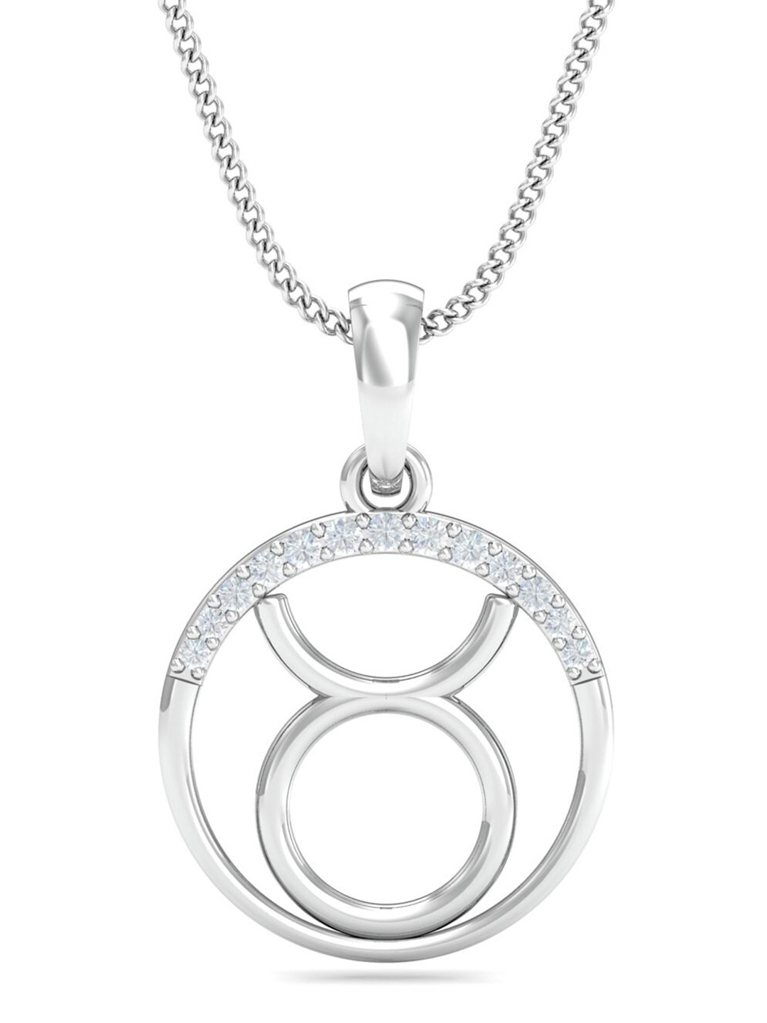 KUBERBOX 18KT White Gold Diamond Studded Taurus Zodiac Pendant- 0.9 gm