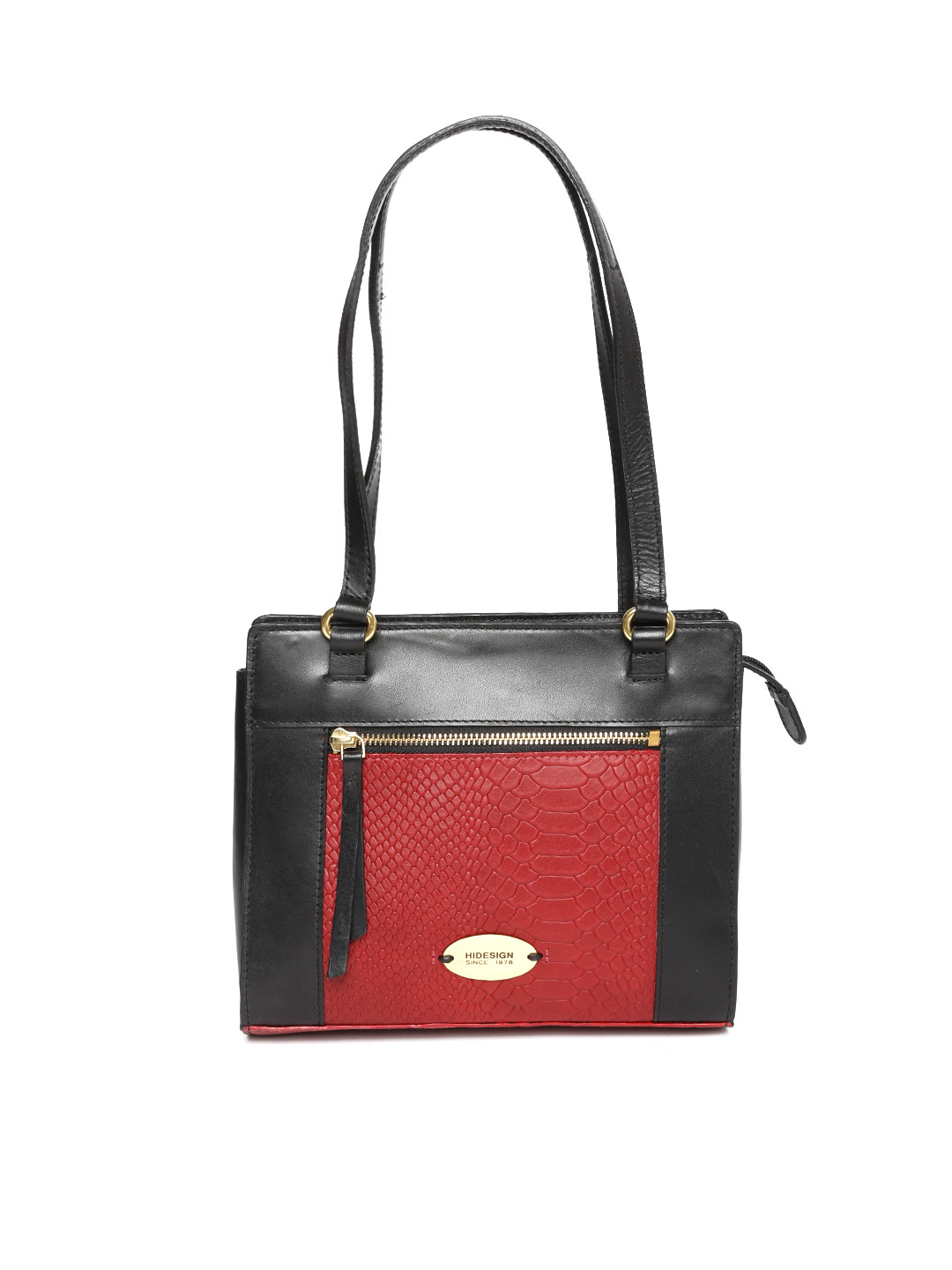 Hidesign Black & Red Textured Shoulder Bag